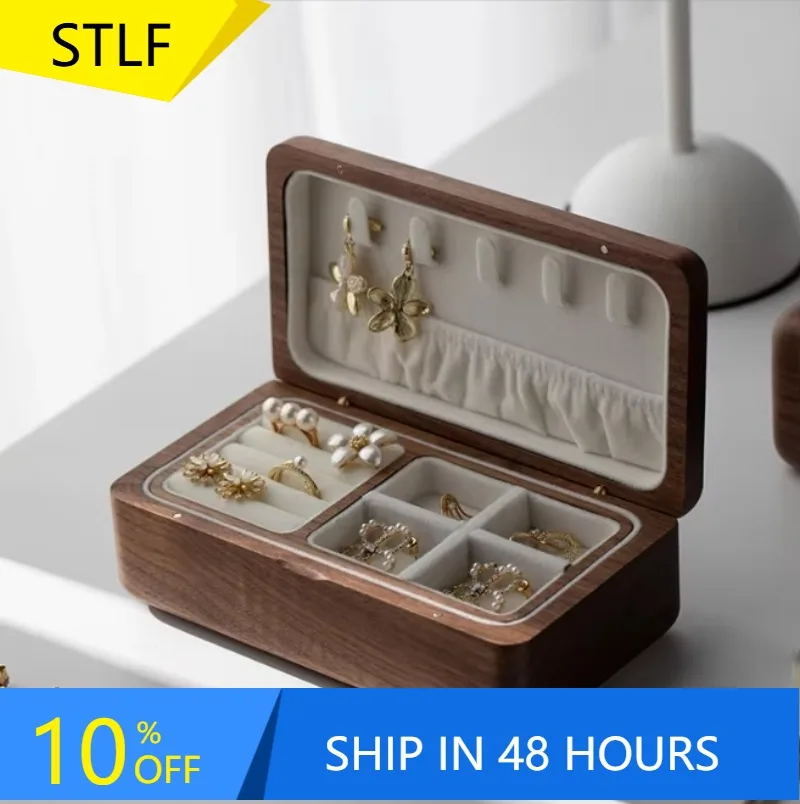 XMSJ Custom Wooden Double-layer Jewelry Box Unique Jewelry Box Solid Wood Case Earring Necklace Bracelet Organizer Small Storage
