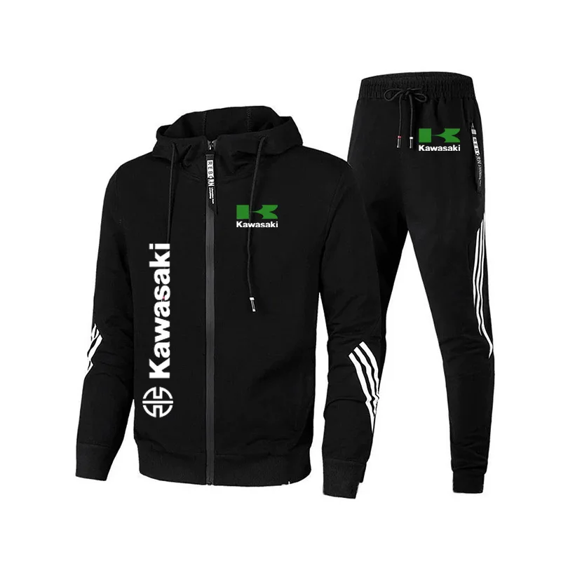 

Kawasaki Racing Team Men's Zipper Hoodie+Pants 2-piece Set Spring and Autumn Casual Men's Zipper Sports Shirt Pants Jogging Set