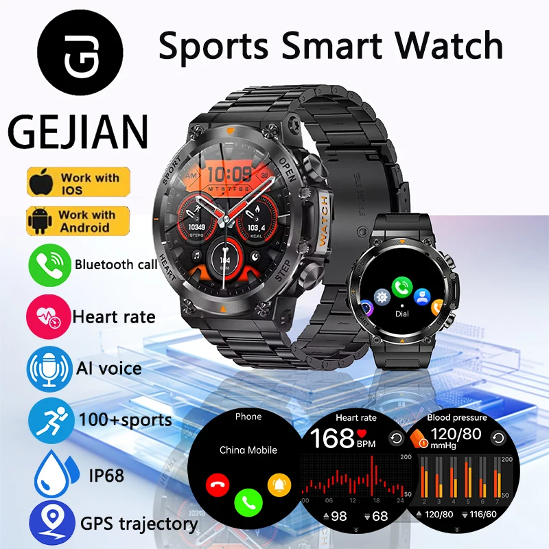 

Умные часы GEJIAN с Bluetooth-вызовами, голосовым помощником, мониторингом сердечного ритма и здоровья, встроенными спортивными режимами