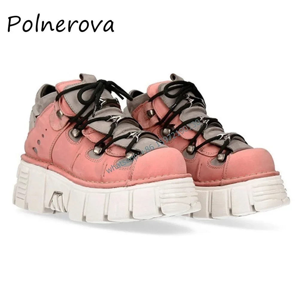 الأبيض والأرجواني مختلط الألوان مضخات برشام الدانتيل يصل السحابات أحذية نسائية سميكة سوليد عالية أعلى الشارع صور الربيع الأحذية #4