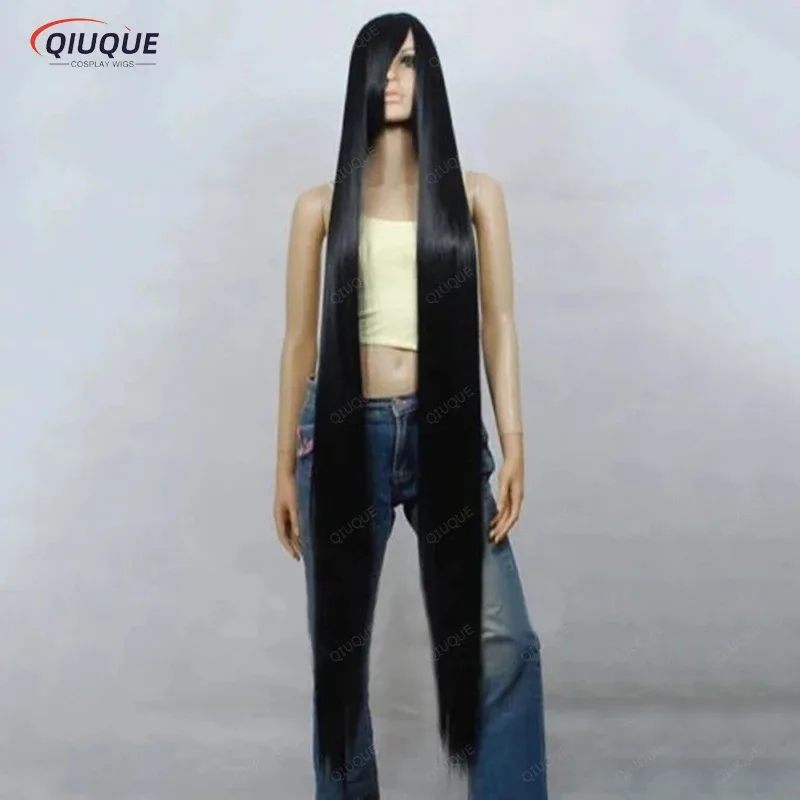 LQ200cm/79 "150 سنتيمتر/59" 120 سنتيمتر/47 "100 سنتيمتر/39" 80 سنتيمتر/32" أسود طويل مستقيم شعر مستعار مقاومة للحرارة الاصطناعية الشعر تأثيري الباروكات + غطاء شعر مستعار #2
