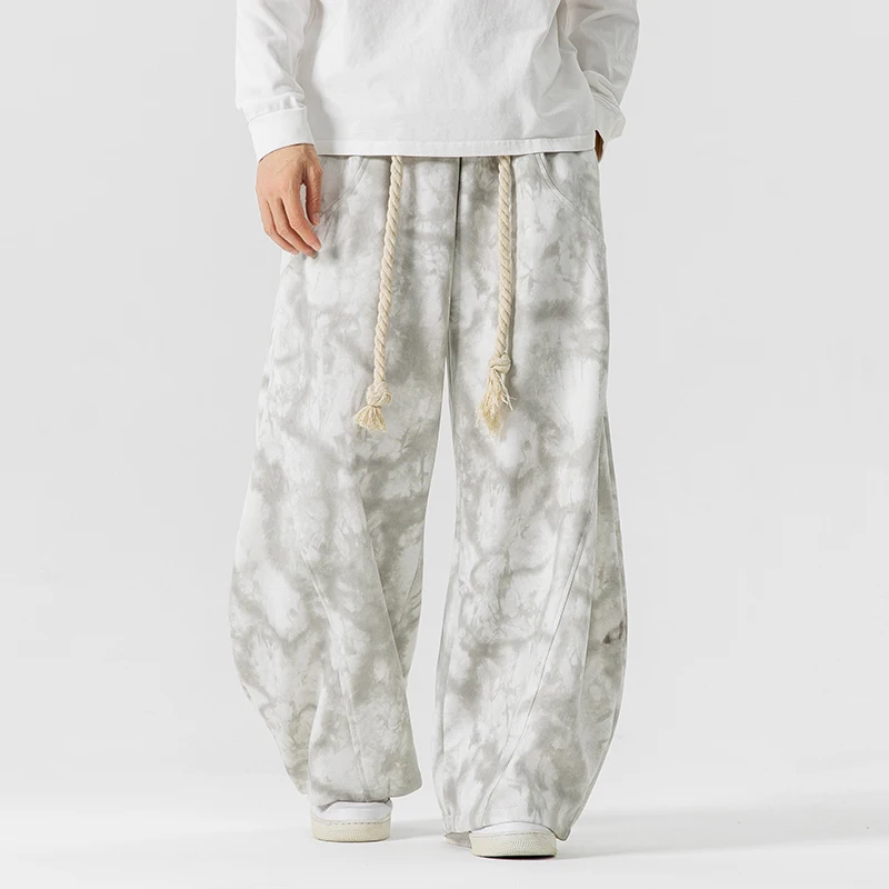 Autumn Winter Men's Tie-Dye Casual Sweatpants Wide Leg Pants Vintage Casual Loose Couple Streetwear Trousers Male Cotton Pants