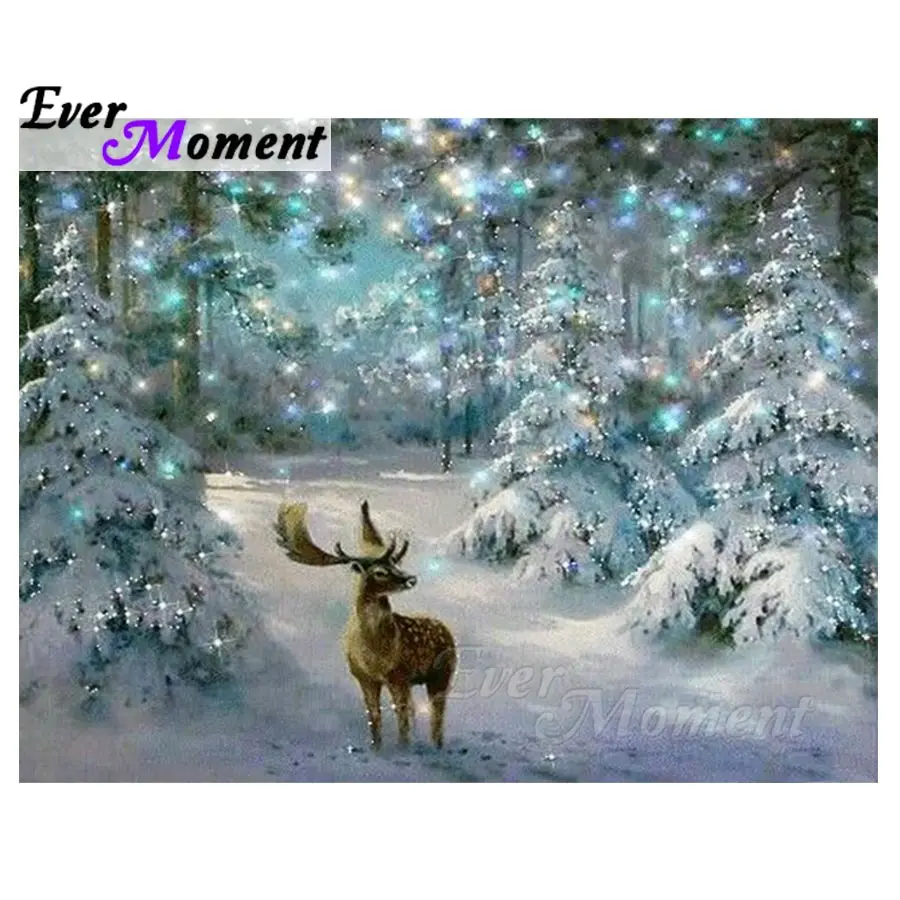 

Ever Moment 5D DIY Diamond Painting Deer Elk Diamond Mosaic Picture Of Christmas Trees Gift Home Decor ASF1053