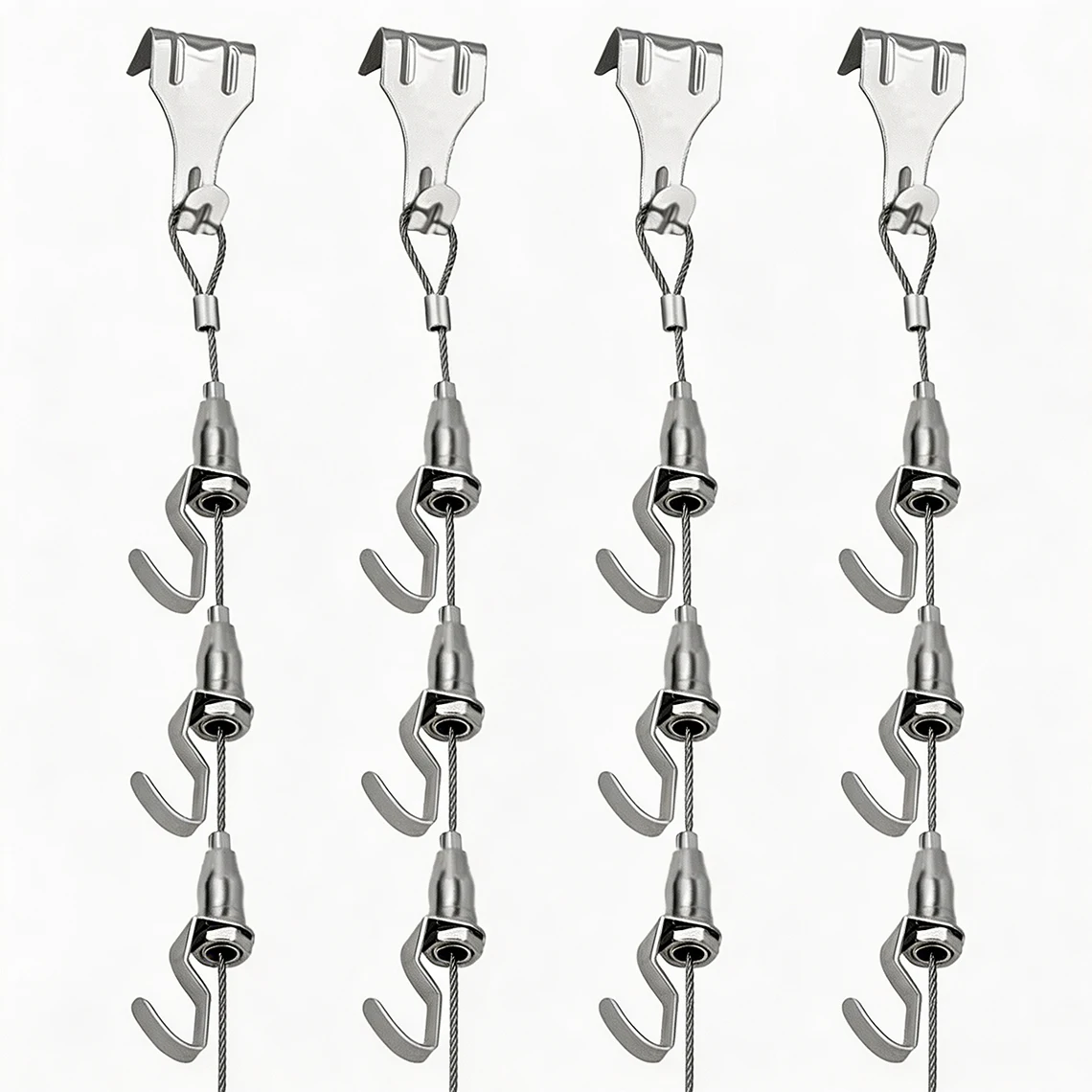 4 Adjustable Suspension Cables, 12 Adjustable Hooks for Gallery/Weight/Photo Frame Suspension