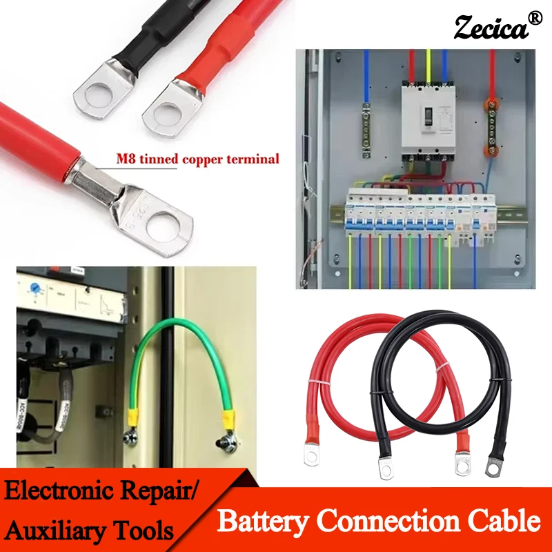 

8AWG 6AWG 4AWG Battery Inverter Cable Set with M8 SC Terminals Car Battery Connection Cable Stranded Copper Cord Red Black Wire