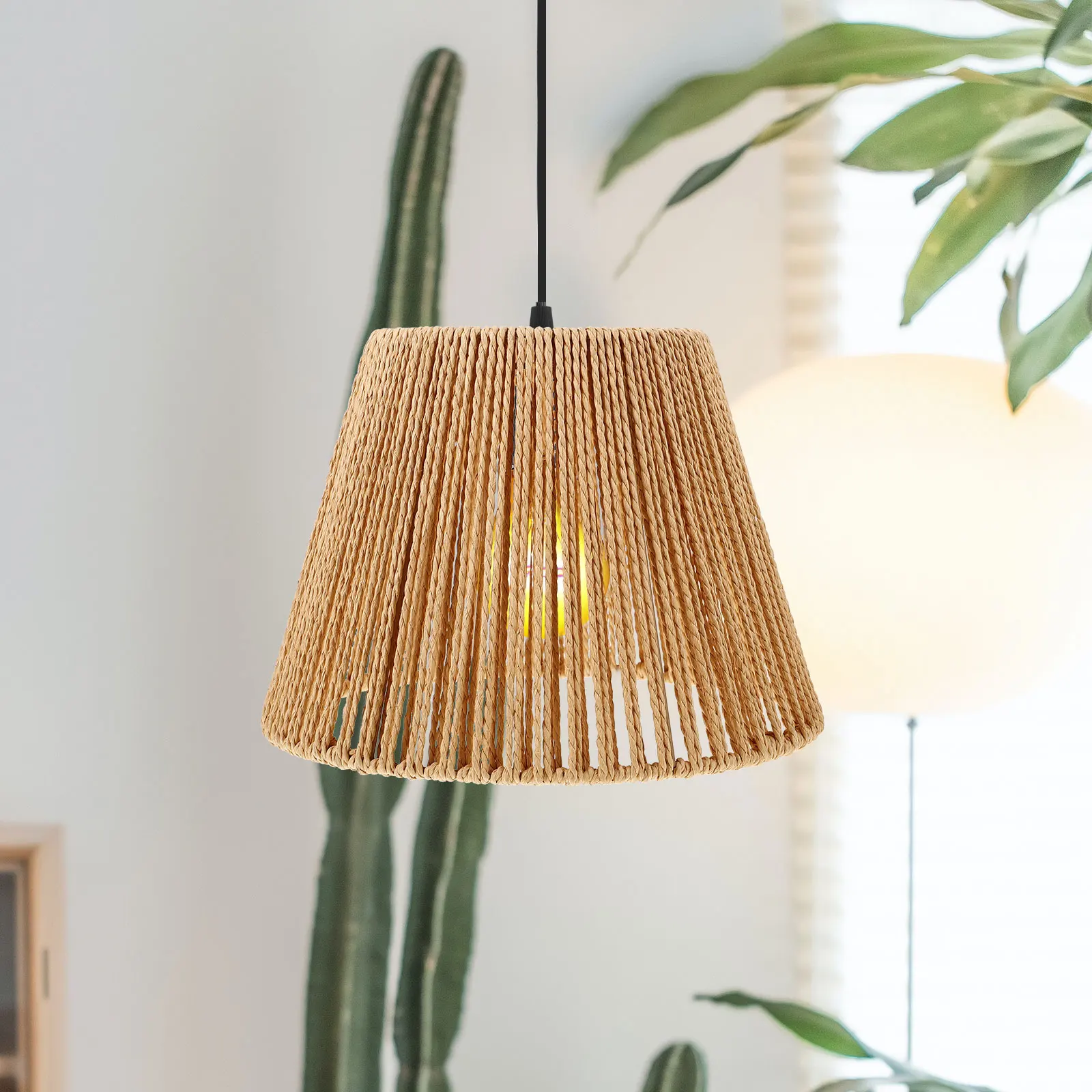 

Vintage Rattan Lamp Shade Pendant Light Cover Large Hanging Lampshade Boho Chandelier Replacement For Coffee Shop Hotel Home