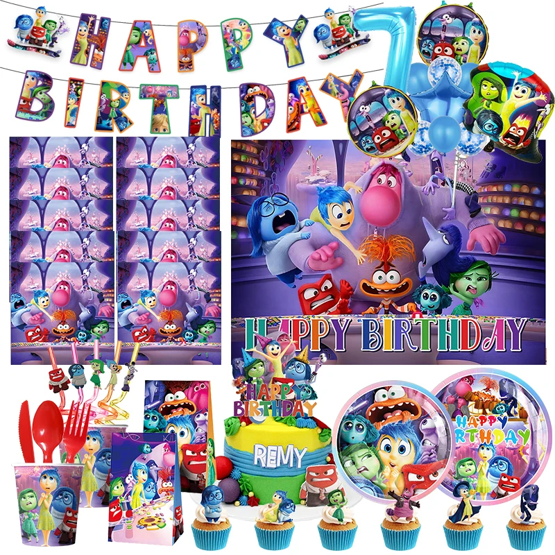 Disney Inside Out 2 Kit di decorazioni per feste di compleanno Inside Out tovaglioli di carta piatti tazze palloncini sullo sfondo forniture di buon