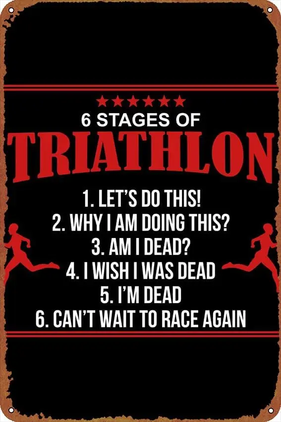 6 STAGES OF TRIATHLON Poster Vintage Cute Metal Sign Gift Retro Novelty Cafe Store Garage Tin Signs8x12 Inch