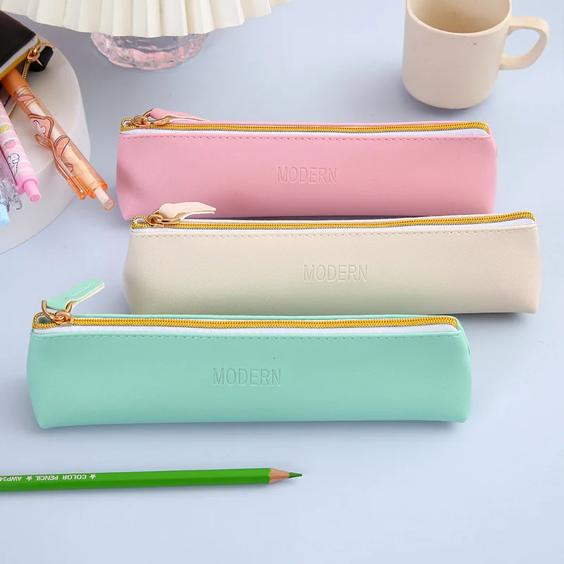 Bolsa de lápices pequeña de cuero PU, estuche de lápices lindo, bolsa de almacenamiento de papelería escolar, estuche de bolígrafos Kawaii para niñas, bolsa de bolígrafos para estudiantes, suministros escolares