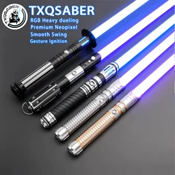 TXQSABER 헤비 듀얼링 RGB 광선검 네오픽셀 SNV4 스무스 스윙 메탈 힐트 스트랩 블래스터 포스 제다이 코스프레 장난감 (성인용)