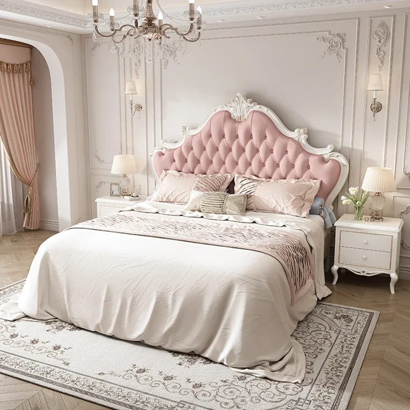 Italian Princess Double Bed Pretty Carved Luxury Queen Double Bed Loft Design Sleeping Cama Matrimonial Bedroom Furniture