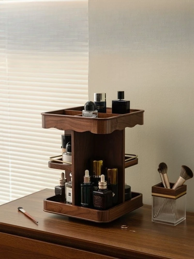 Cosmetics Storage Box Wooden Premium Rotating Skin Care Products Perfume Dresser Shelf Large Capacity