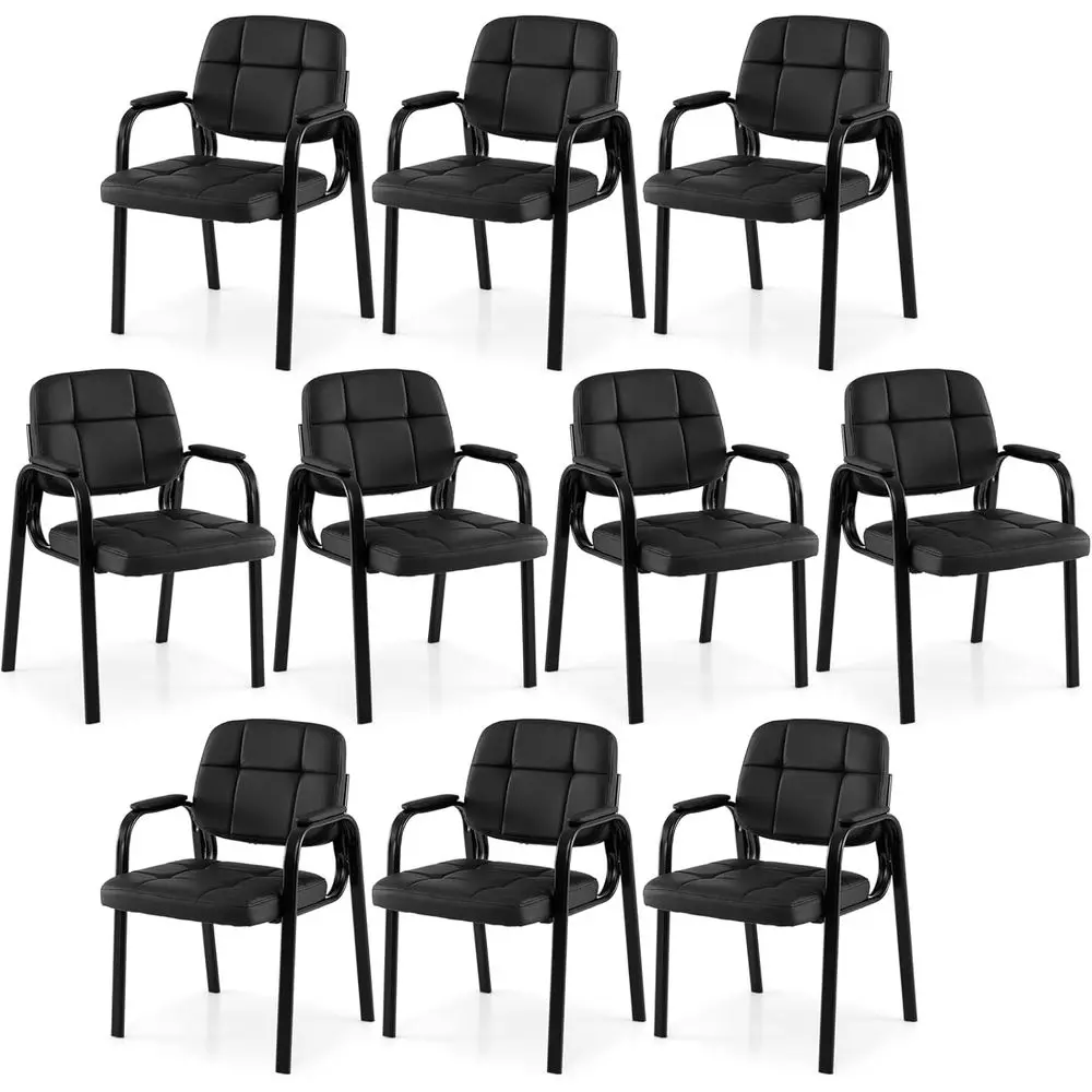 

Set of 10 Leather Office Chairs with Padded Armrests, Metal Frame, Ideal for Home or Office Lobby