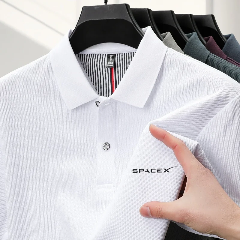 100% Cotton Hem Slit Exquisite Letter Embroidered POLO Business Casual Soft Skin Friendly Short Sleeve T-Shirt Summer Men First