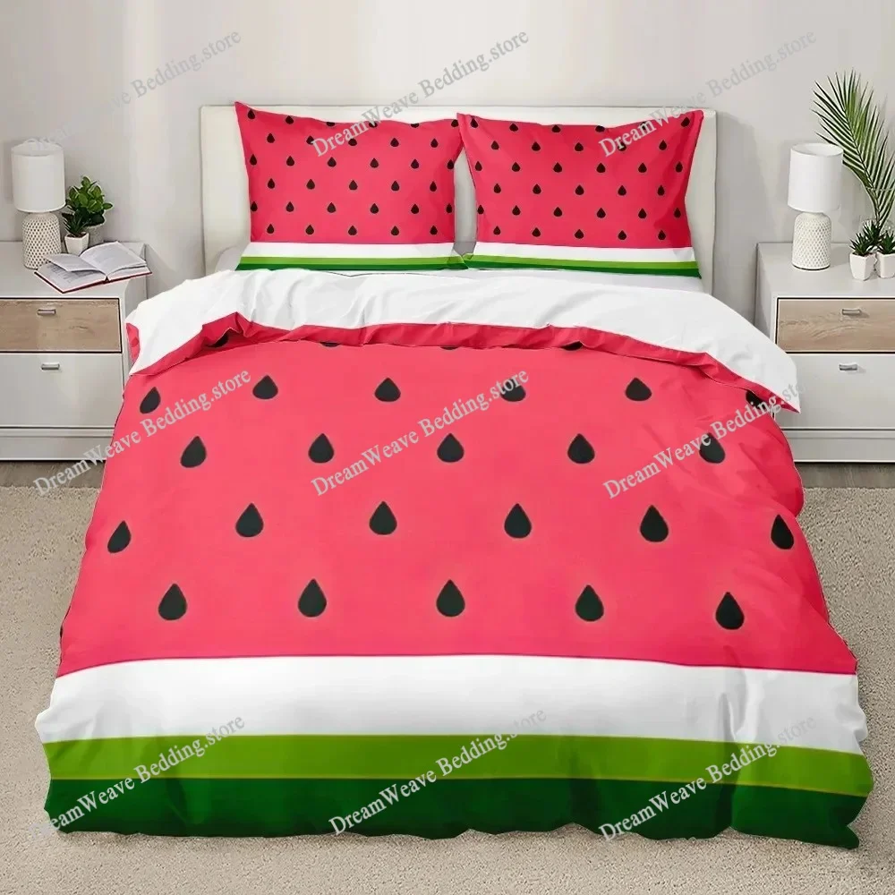 

Watermelon Duvet Cover Set Fresh Fruit Pink Green Style Comforter Cover for Boys Girls Women Polyester Bedding Set King Size