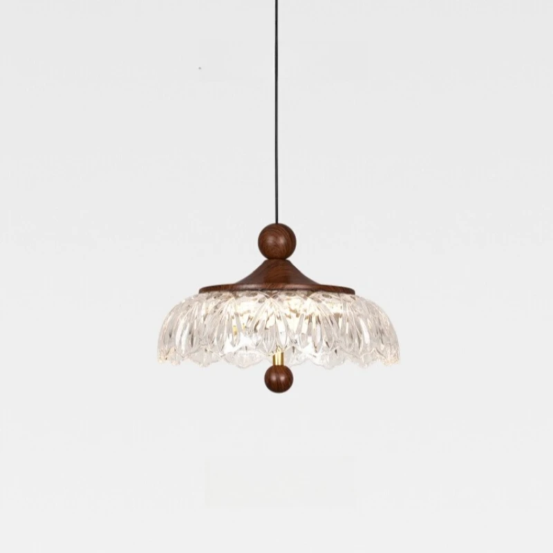 

French medieval light luxury glacier water drop restaurant chandelier retro walnut pattern bedroom bedside chandelier corridor