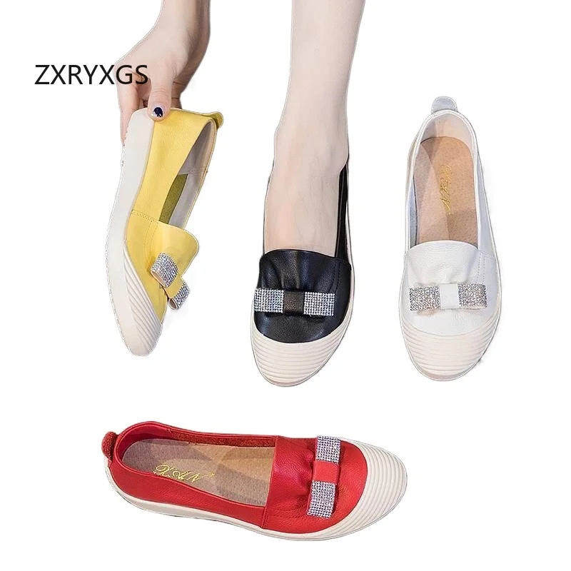 

ZXRYXGS Top Soft Cowhide Shallow Mouth Low Top Sneakers Flat Shoes 2026 New Trendy Soft Sole Pointed Bow Women's Fashion Sandals