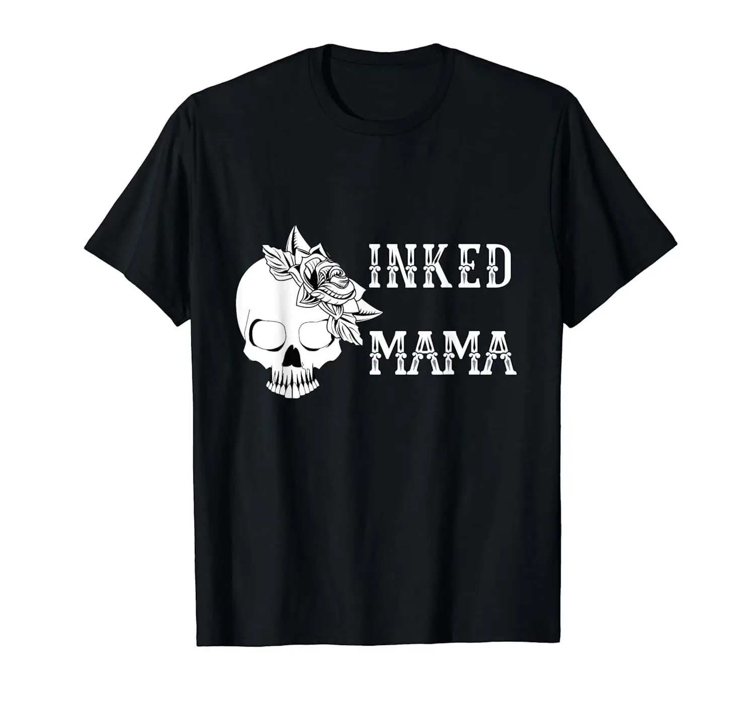 USA Inked Mama, Flower Crown Skull, Tattoo Fan Mothers Day T-Shirt 100% Cotton