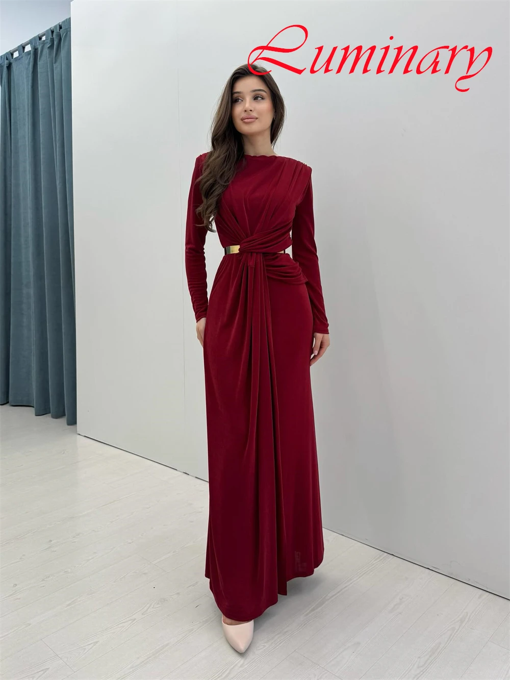Customized Simple Satin Evening Dress Exquisite Long Sleeves Prom Dresses Modern High Collar Special Occasion Gowns