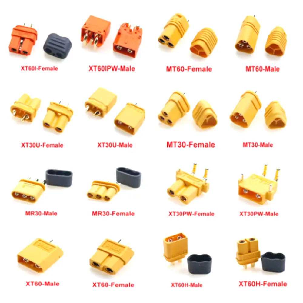 

XT60I MT60 XT30U MT30 MR30 XT30PW XT60 XT60H T Plug Lithium Battery Socket Connector Male Female Gold Plated Banana Plug