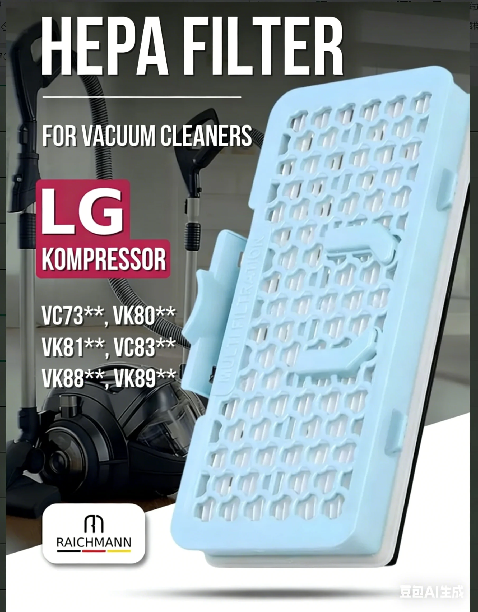 

ADQ56691101 HEPA Filter Replacement for LG Kompressor VC73 VK80 VK81 VC83 VK88 VK89 Vacuum Cleaner, Washable Reusable