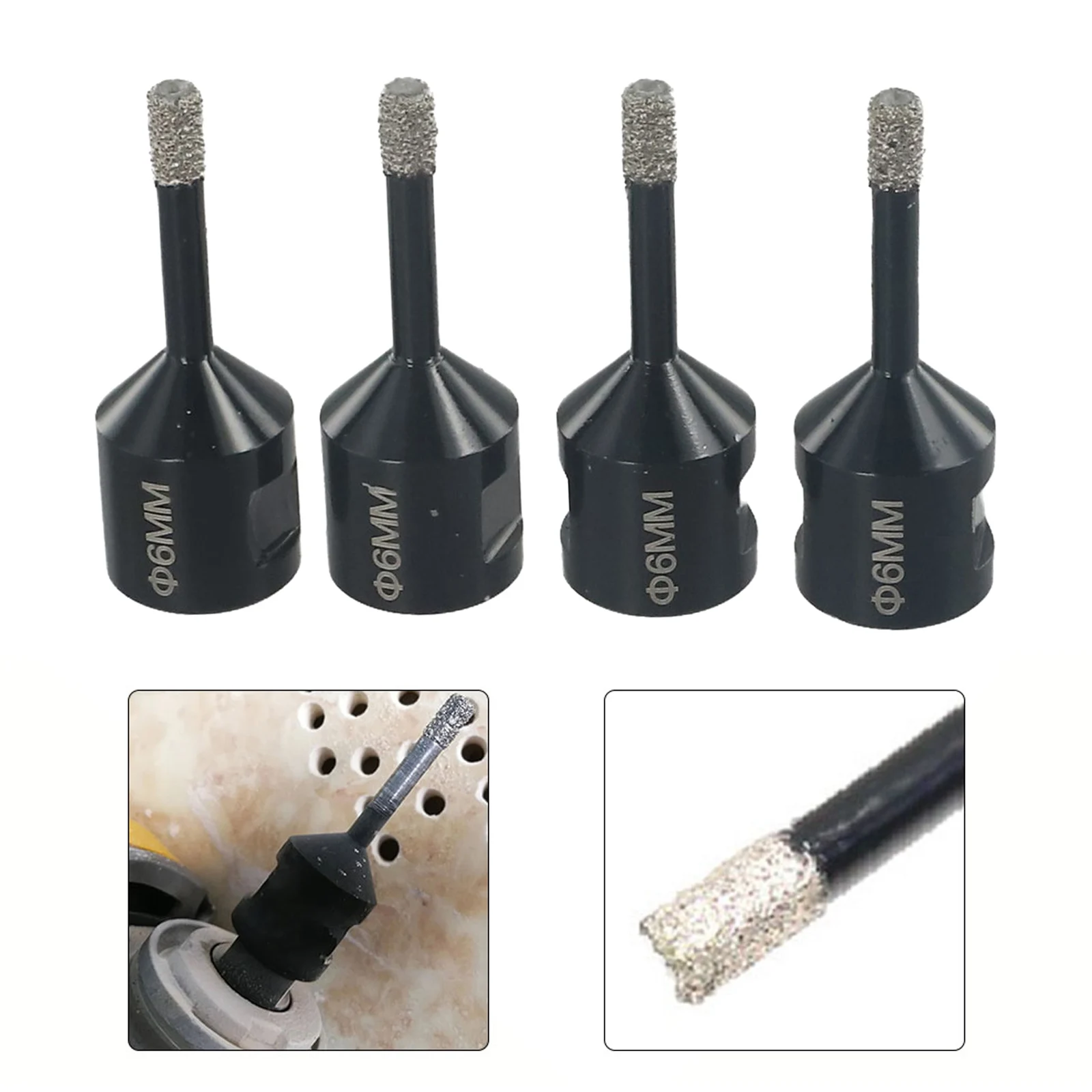 4pcs 6mm Diamond Dry Drilling Core Bits For Glass Marble Concrete Stone Granite Drilling For M14 Thread Tooth Type Angle Grinder