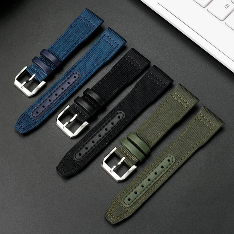 20mm 21mm Nylon Watchband for IWC Little Prince Pilot Portugeot Mark 18 Waterproof Sports Canvas Strap Bracelet Black Green Blue