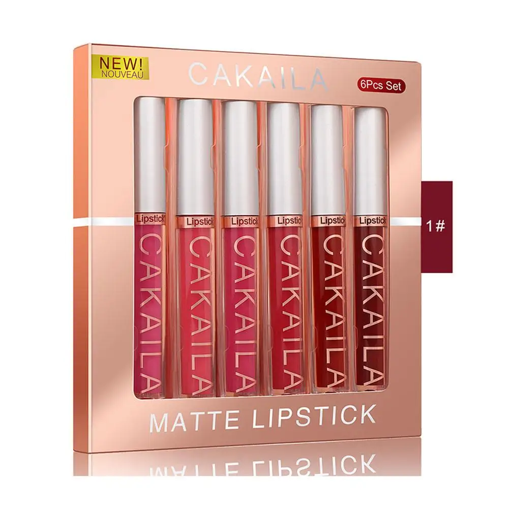 Juego de 6 pintalabios de terciopelo líquido para mujer, lápiz labial resistente al agua, brillo mate, rojo, larga duración, hidratante, Sexy, F6f7