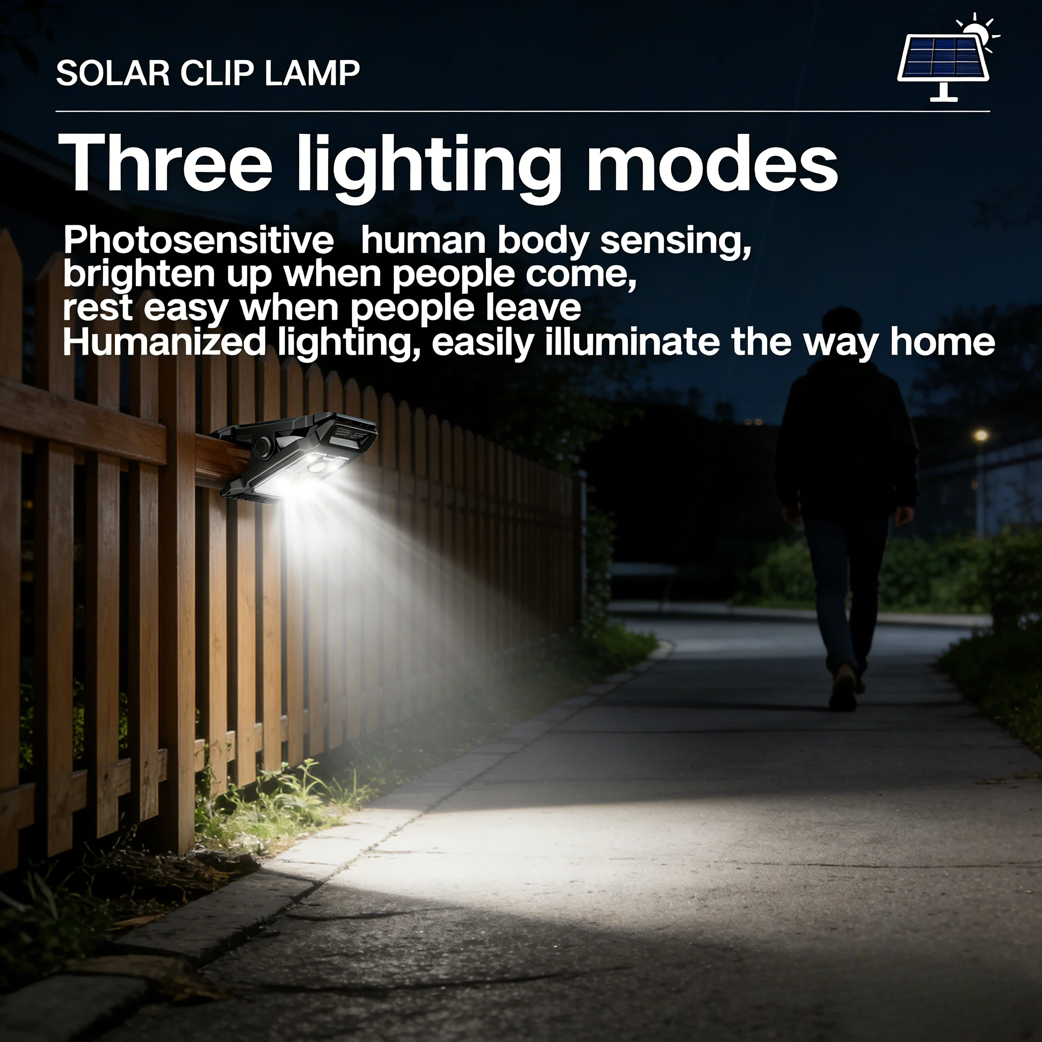 Solar Sensor Motion Light Clip on Lawn Waterproof Work Light 3 Modes Outdoor Camping Household Garden Lighting Courtyard Lamp