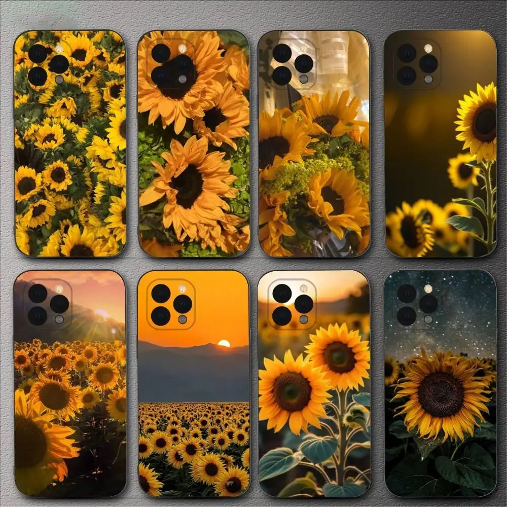 

Yellow Sunflower Phone Case For iPhone 16,15,14,13,12,11,XS,XR,X,8,7,Pro,Max,Plus,mini Silicone Black Cover