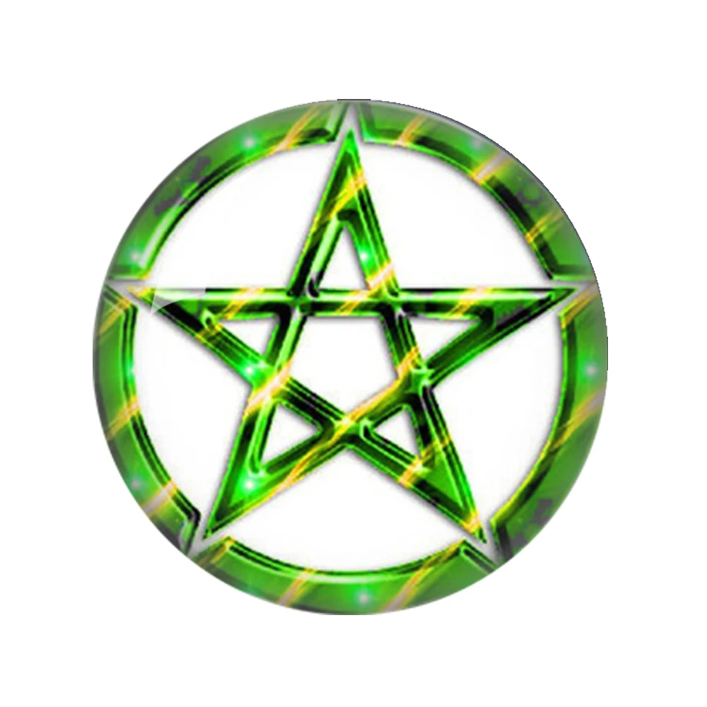 Hot sale 12pcs 12mm-40mm Occult Wiccan Pentagram Wicca Handmade Photo Glass Drop Style Cabochons Jewelry Making Findings