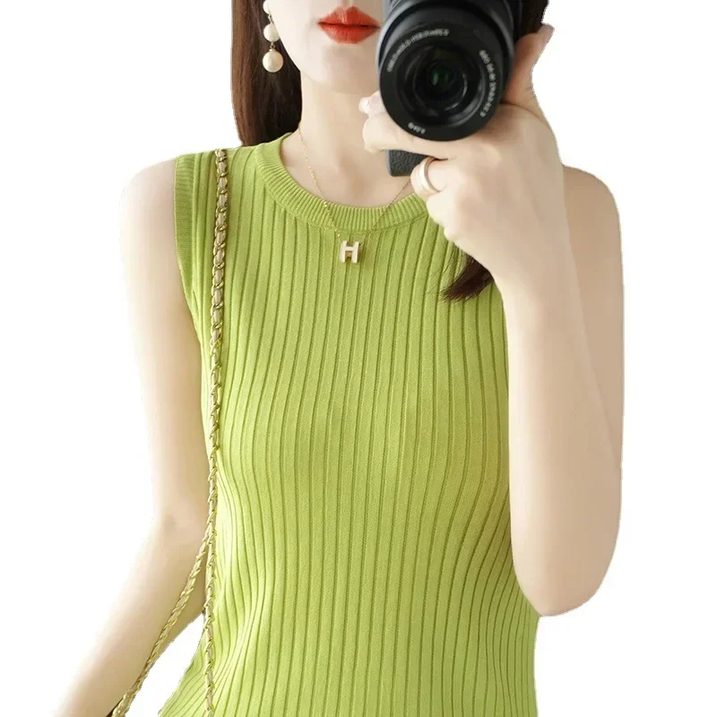 Women Sweater Vest 2024 Spring Summer O-neck Sleveless Slim Fit Knitwears Fashion Korean Inner Tops Solid Casual Vests Pullovers