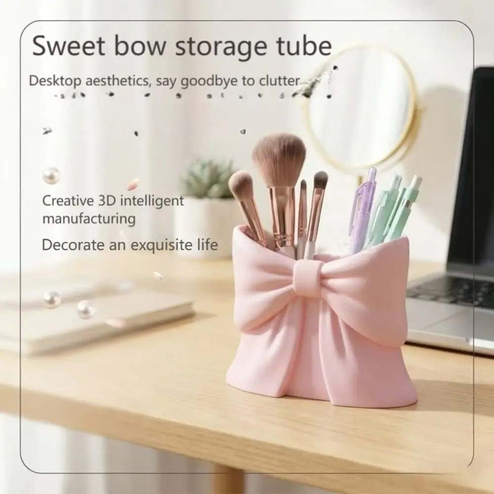 Durable 3D Printed Makeup Brush Storage Space-Saving Sweet Bow Shape Pen Holder Large-Capacity Cute Pen Organizer Women Girls