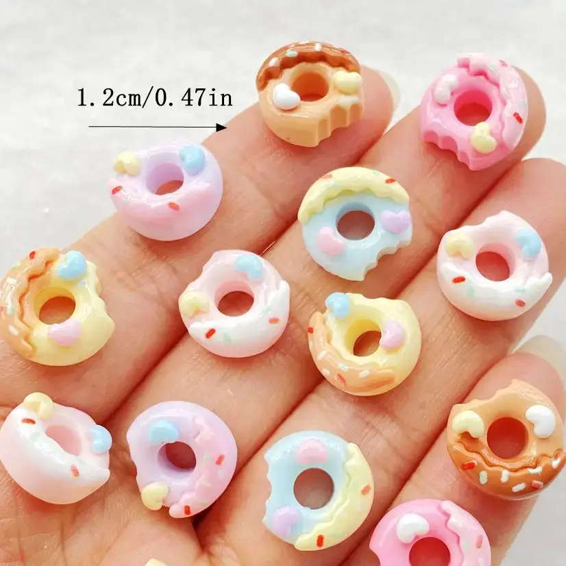 20pcs Resin 3D Colorful Donut Candy Flatback Cabochon Simulation Foods Scrapbook DIY Bow Embellishments Figurines Crafts