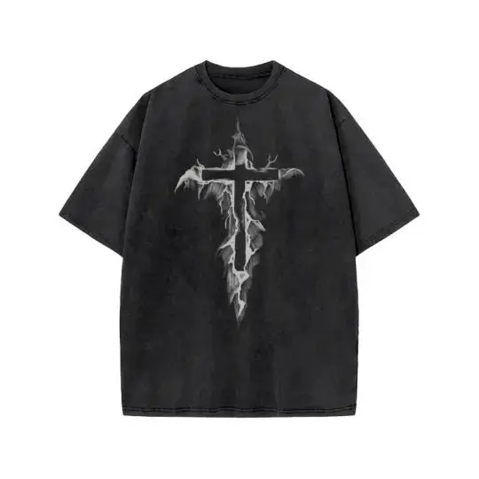 Christian Jesus Printed Wash T-shirt for Men and Women's General Advanced Breathable Loose Comfortable Men and Women