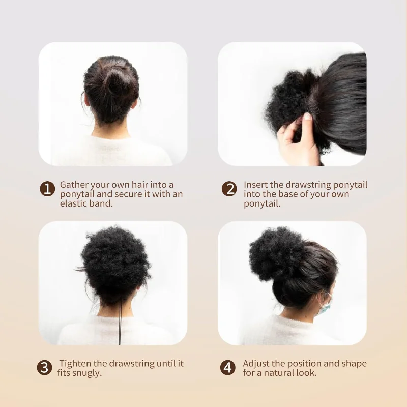 고품질 퍼프 인모 드로스트링 포니테일, 볼륨감 있고 탄력 있는 자연스러운 스타일, 가벼운 디자인, 브라질산 버진 레미 헤어