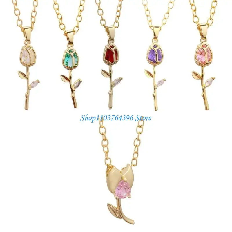 Collier pendentif tulipes en or à mode avec finition en émail détails en pour des styles look sophistiqués