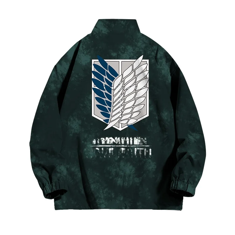 

Atta on Titan Men's Autumn Winter Loose Jaet Full Color Anime Zipper Polyester Fiber Casual Faion Stand Collar Coat