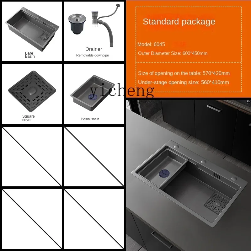 Sink Large Single Sink Sus304 Stainless Steel Kitchen Vegetable Basin Tableware Washing Counter