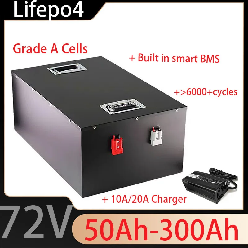 72V 200Ah Lithium Battery 50Ah 70Ah 90Ah 100Ah 150Ah 180Ah 300Ah Lifepo4 Batteria for 3000W 7000W Tricycle Motorcycle EV RV