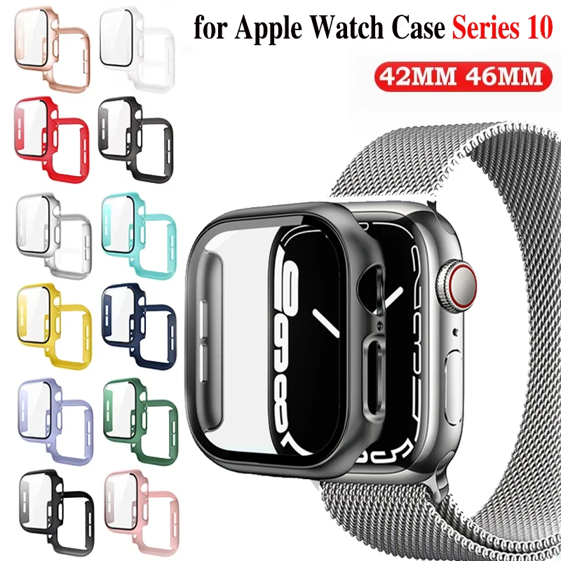 Tempered Glass+Cover For Apple Watch 10 42mm 46mm Matte Hard PC bumper Screen Protector Case iWatch series 10 42/46 Accessories