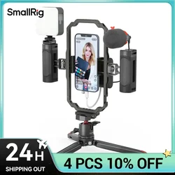 SmallRig Universal Phone Vlog Tripod Video Rig kit for iPhone 15 Case Cage with 2 Handle Microphone Light for iPhone 16 pro/ Max