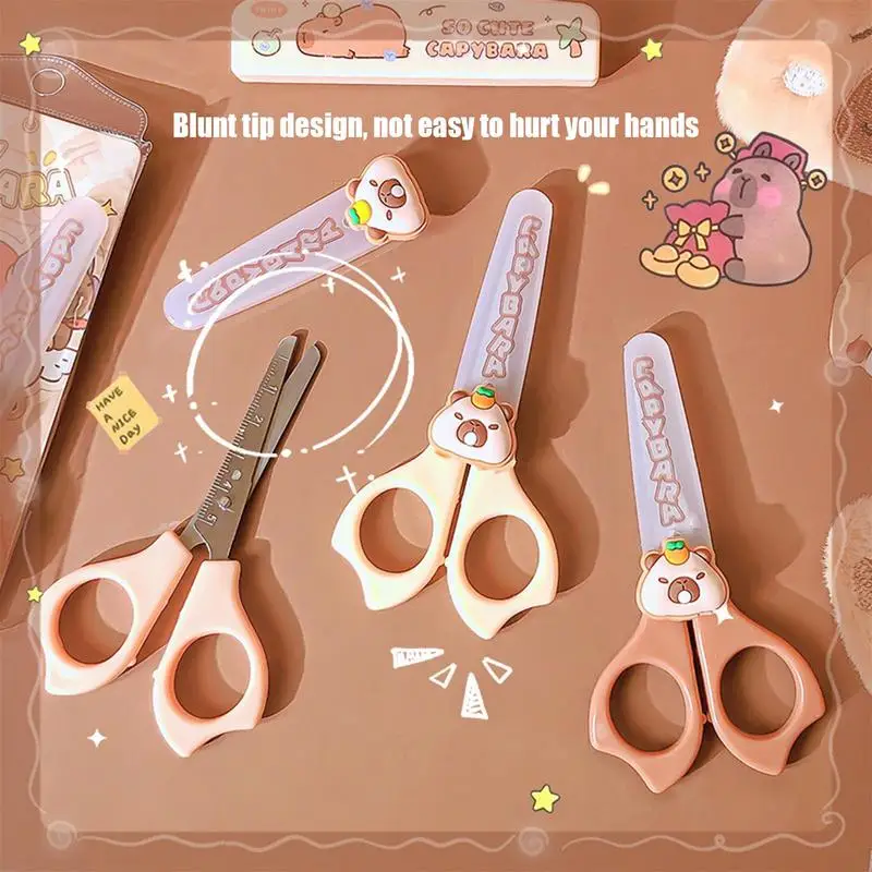 Kid Scissors Capybara Cartoon Rounded Tip Scissors For Kids Children Activities Supplies Anti-Slip Handle Students Stationery