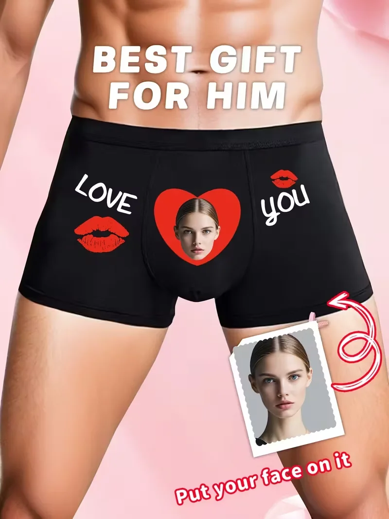 Customizable 1-Pack Sexy Men's Boxer Shorts with Portrait Design for Valentine's Day And Anniversaries Comfortable Elastic Fit f