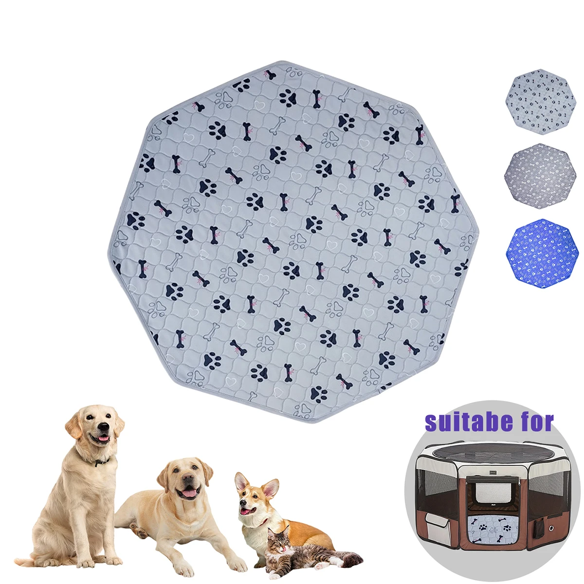 2PCS Washable Dog Pee Pad Blanket Reusable Pet Cat Dog Sleep Play Bed Mat Large Size Anti Slip Training Pads Octagonal Cage Mats