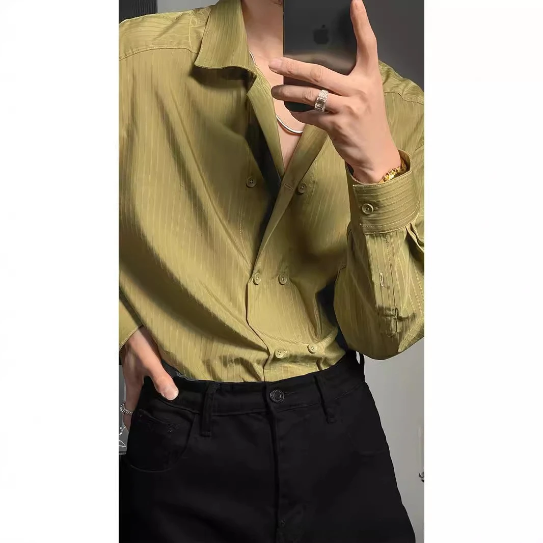Italian Napoli Slim Fit Long Sleeve Shirt - Business Casual Luxury Stripe Dress Shirt