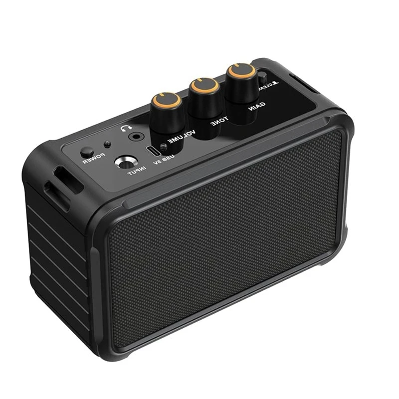 A42T-10W Mini Electric Guitar Amplifier Dual Speakers Rechargeable Guitar Amp With Overdrive For Practice Travel Black