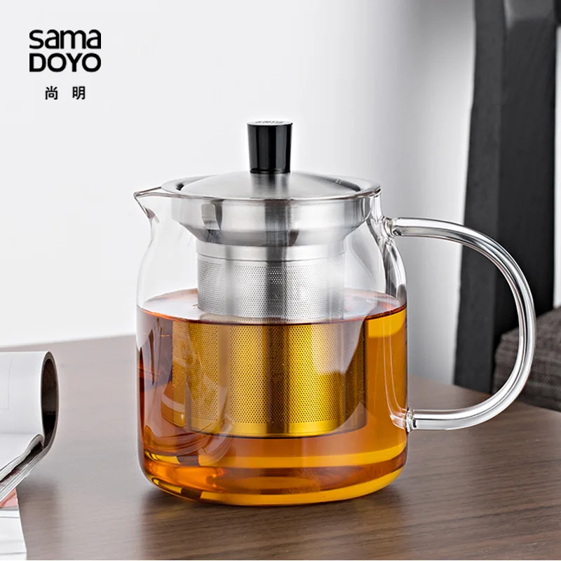 

Samadoyo Elegant Cup Heat Resistant Glass Teapot Kungfu Tea Set With Stainless Steel Filter Infuser de cha Convenient Office Tea