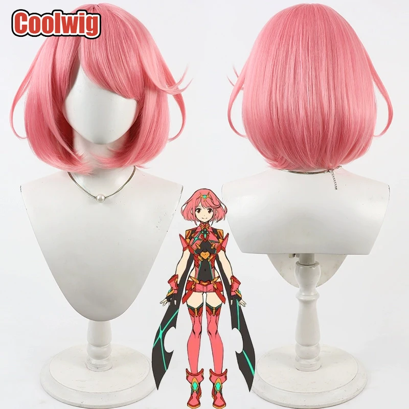 Coolwig Synthetic Hair Homura Pyra Cosplay Wigs Xenoblade Chronicles 2 Homura Pyra 35cm Straight Pink Bobo Wig Heat Resistant