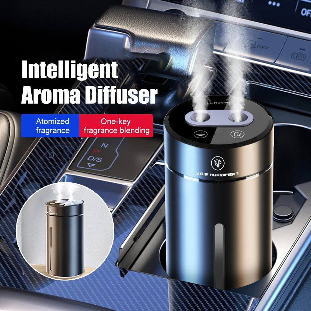 Car Air Humidifier Dual Outlet Aluminum Alloy Aroma Diffuser With Night Light Essential Oil Diffuser Air Freshener For Car Home